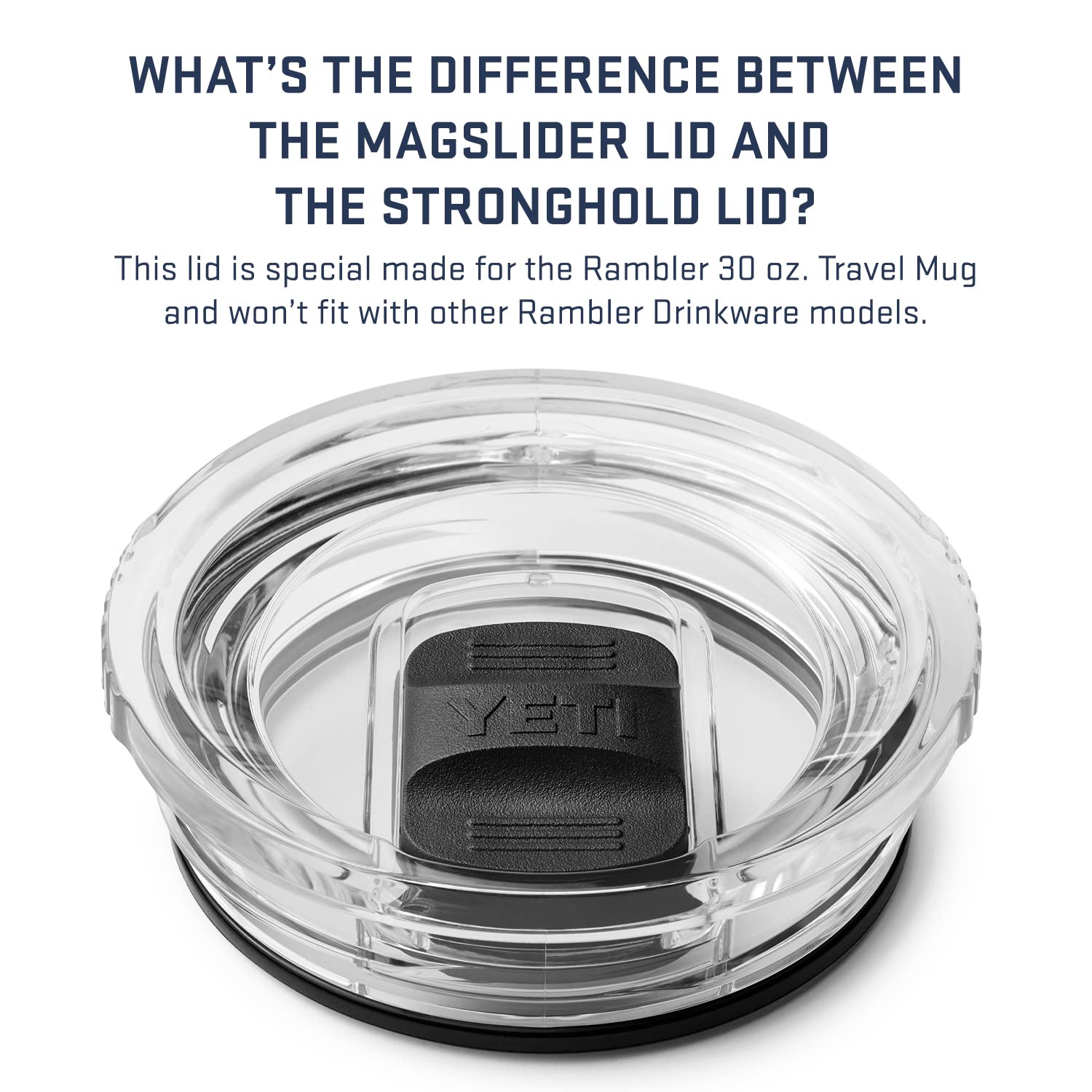 YETI Rambler StrongHold lid side magnet demonstrates dual-slider control for leak prevention.