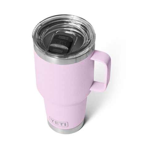 YETI Rambler 30 oz Travel Mug cherry blossom close-up highlights durable finish for daily use.
