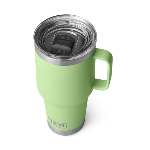 YETI Rambler key lime exterior shows rugged stainless steel for everyday adventures.