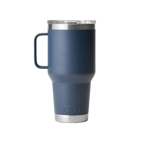 YETI Rambler 30 oz navy; 360-degree welded handle for secure grip.