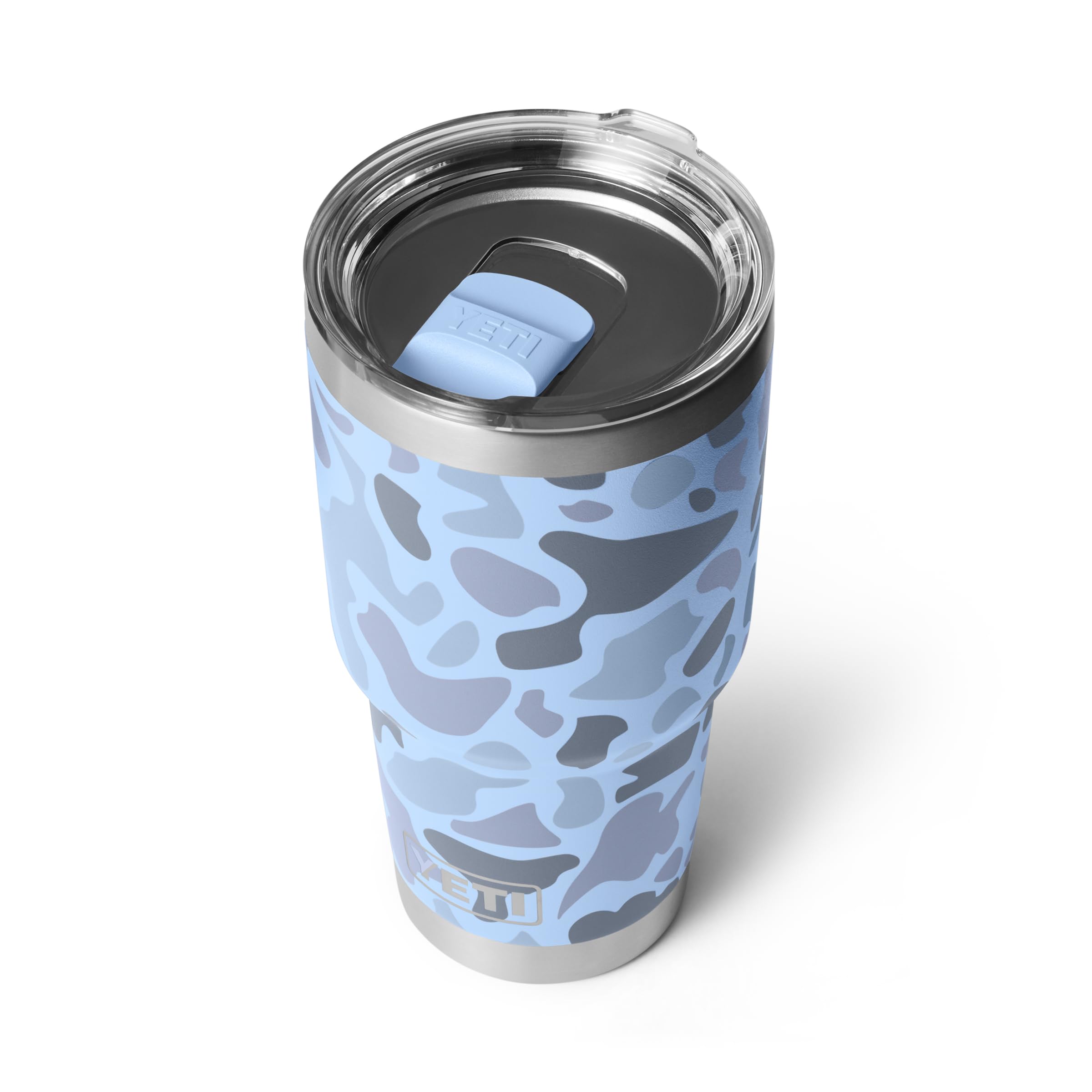 YETI Rambler blue camo Duracoat finish closeup highlights color that lasts