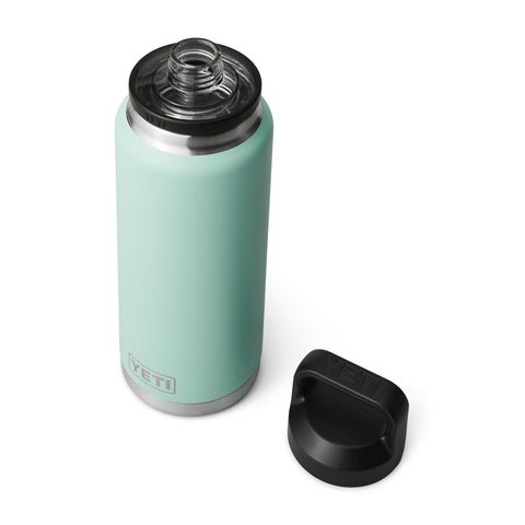 YETI Rambler 36 oz bottle, seafoam, triplehaul handle in action
