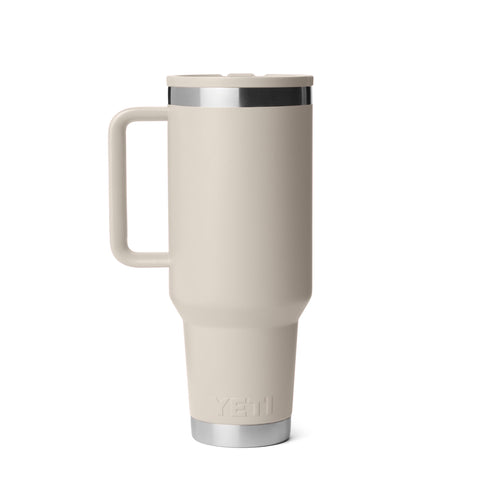 Close-up of the easy-grip handle on the YETI Rambler 40 oz travel mug.