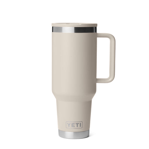 YETI Rambler 40 oz travel mug with flip straw lid leakproof on-the-go hydration.