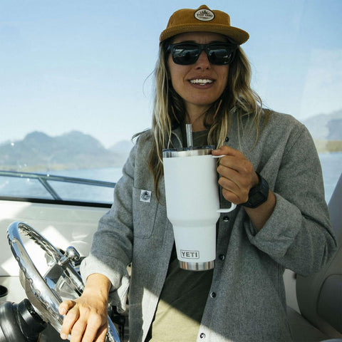 YETI Rambler straw lid with stopper secures the straw during transit.