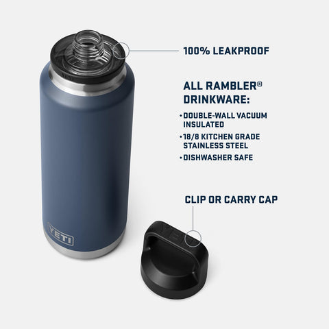 YETI Rambler 46oz bottle leakproof cap top shows durable design for travel