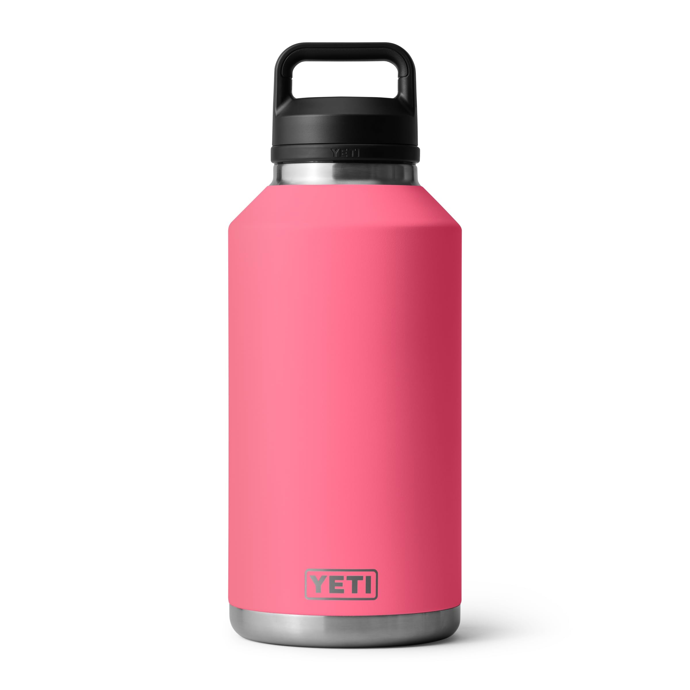 YETI Rambler 64 oz bottle in tropical pink keeps beverages cold for hours.