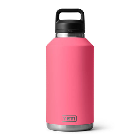 YETI Rambler 64 oz bottle in tropical pink keeps beverages cold for hours.