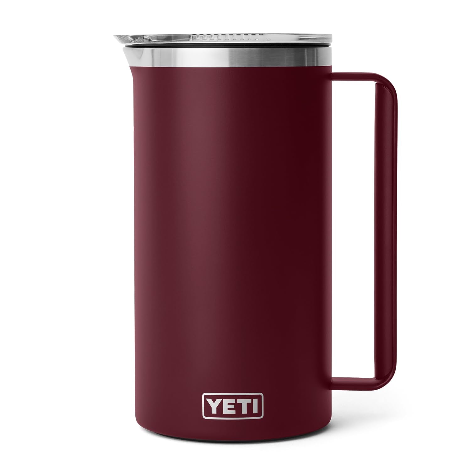 Durable stainless steel construction of the YETI pitcher shown in a side view.
