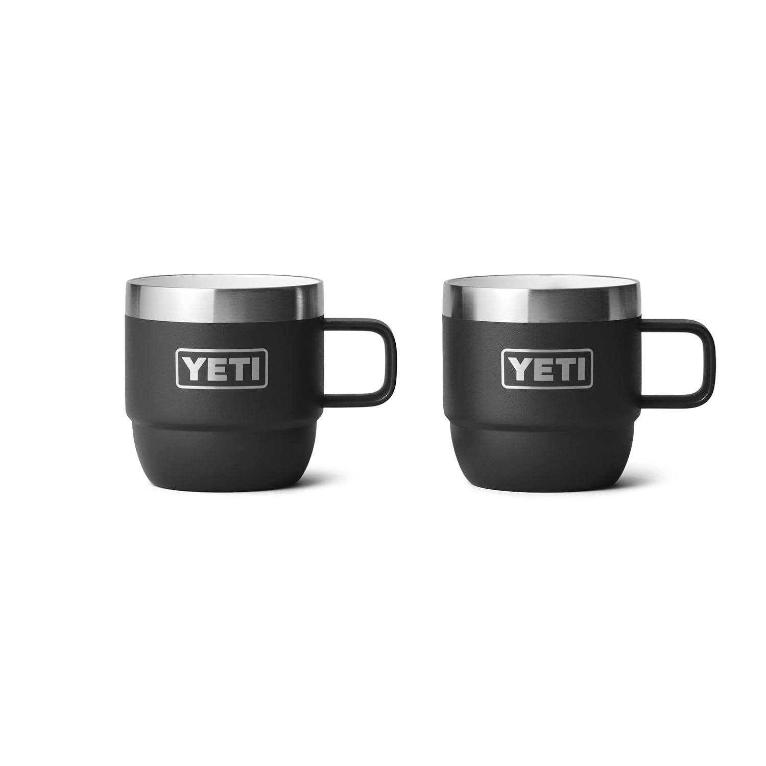 YETI Rambler 6 oz stackable mug on a deck espresso, ideal for outdoor mornings