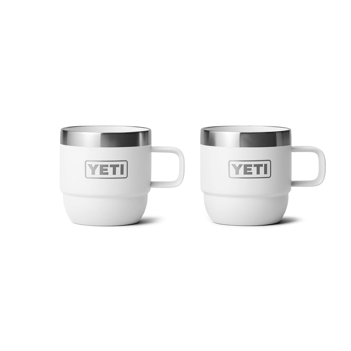 YETI Rambler 6 oz mug shows espresso pour, ideal for quick on-the-go coffee.
