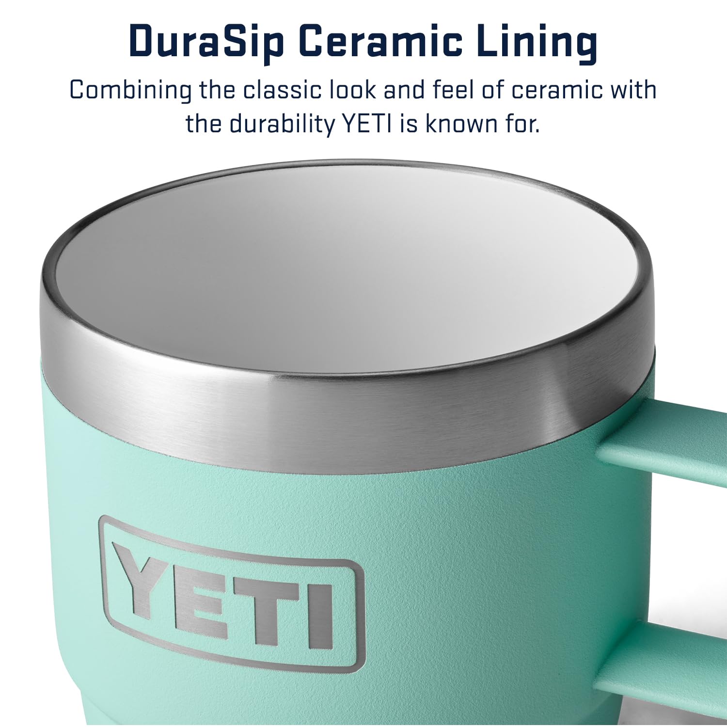 YETI Rambler 6oz Stackable Mug seafoam handle closeup shows firm grip