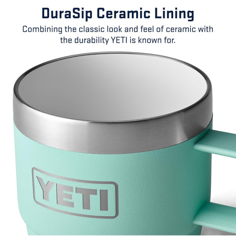 YETI Rambler 6oz Stackable Mug seafoam handle closeup shows firm grip