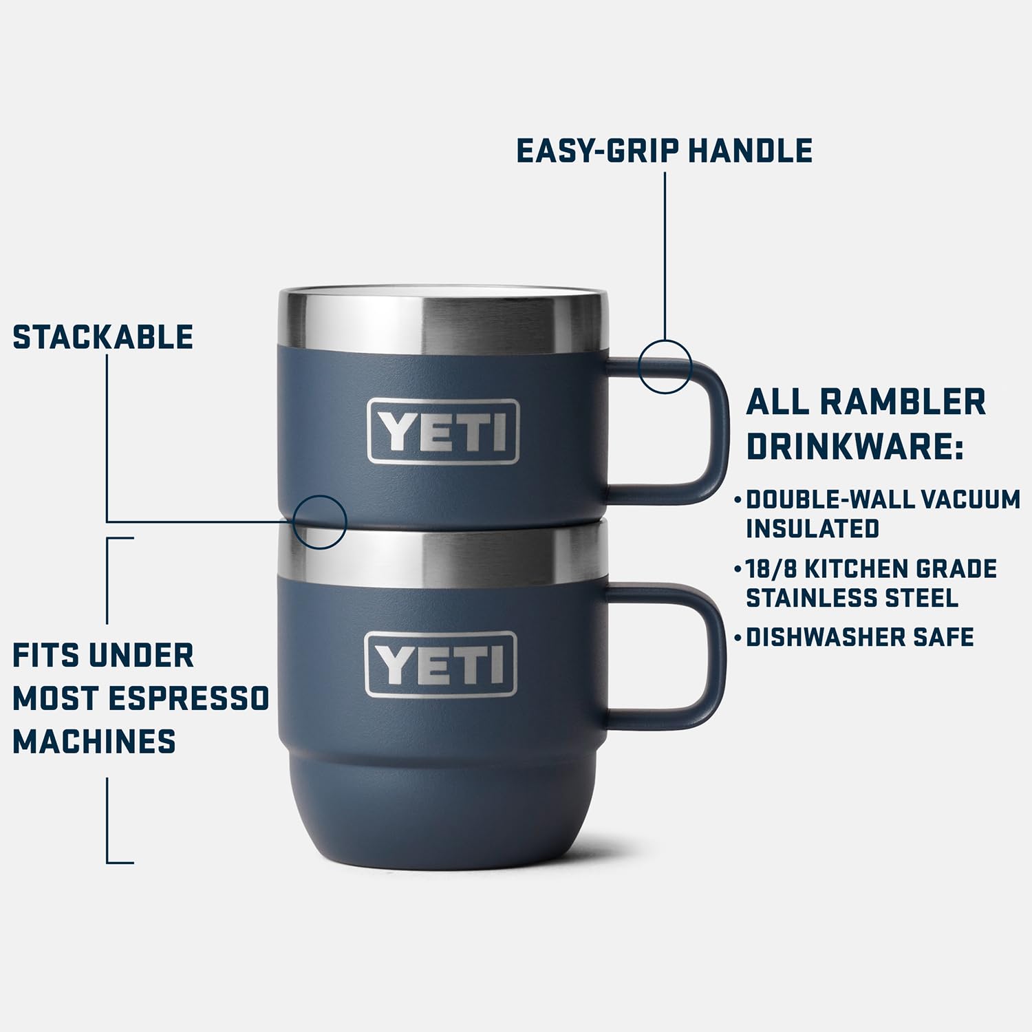 YETI Rambler 6oz Stackable Mug seafoam side view highlighting compact storage