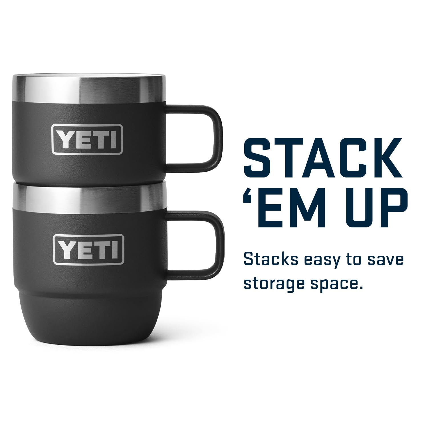 YETI Rambler 6 oz stackable mug demonstrates compact, stackable design
