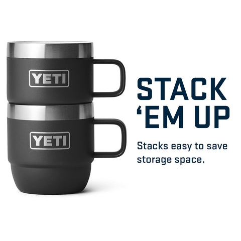 YETI Rambler 6 oz stackable mug demonstrates compact, stackable design