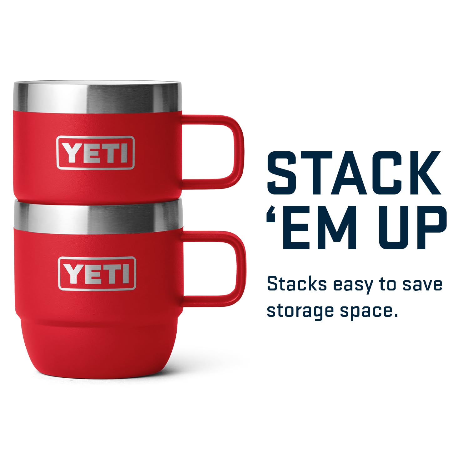 YETI Rambler 6 oz mug beside espresso machine, fitting brew station.