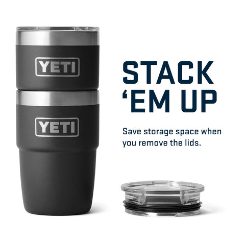 YETI Rambler 8 oz Stackable Cup dishwasher safe icon indicates easy cleaning