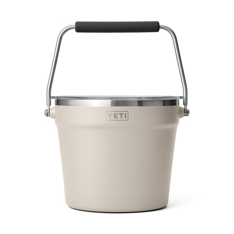 YETI Rambler Beverage Bucket in Cape Taupe with lid for outdoor gatherings.