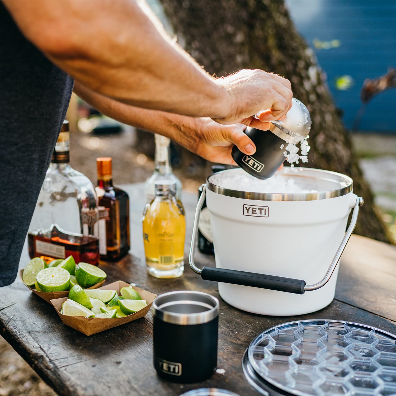 YETI Rambler Beverage Bucket rests securely with the Bearfoot non-slip base.