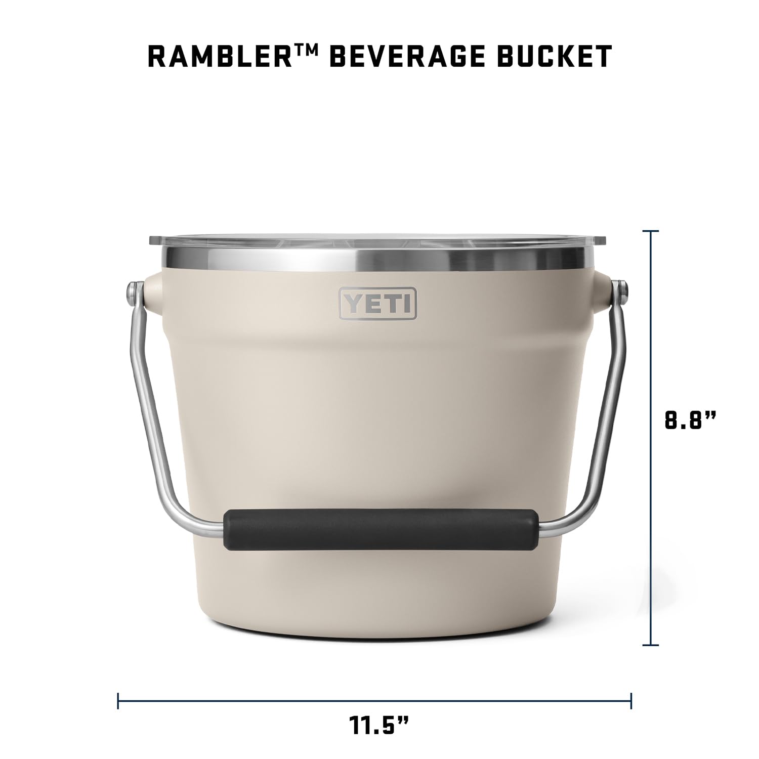 YETI Rambler Beverage Bucket with rotating handle for easy transport.