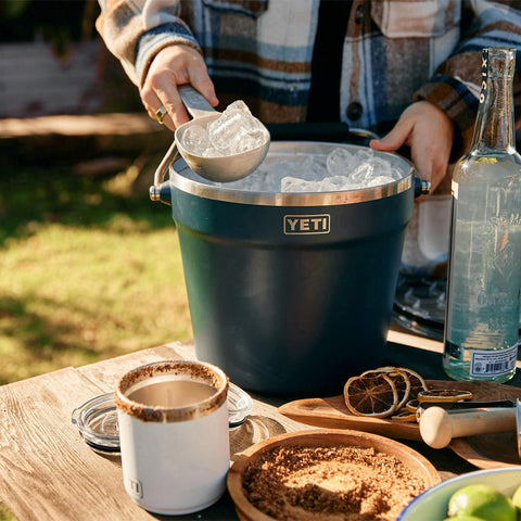 YETI Rambler Beverage Bucket stackable design saves space.