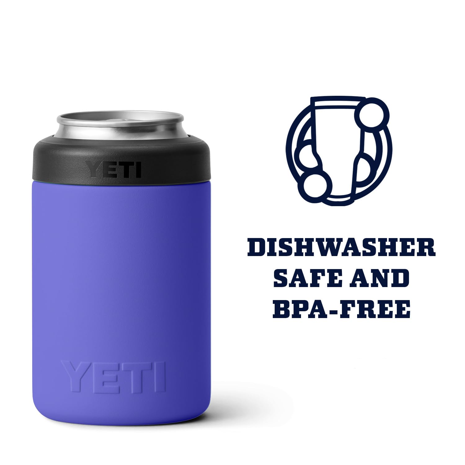 YETI Rambler Colster Ultramarine Violet dishwasher-safe design with double-wall vacuum for lasting cold.