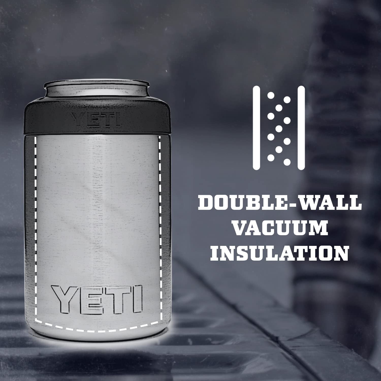 YETI Rambler Colster Black doubles as rugged gear with durable Duracoat, resisting chips.