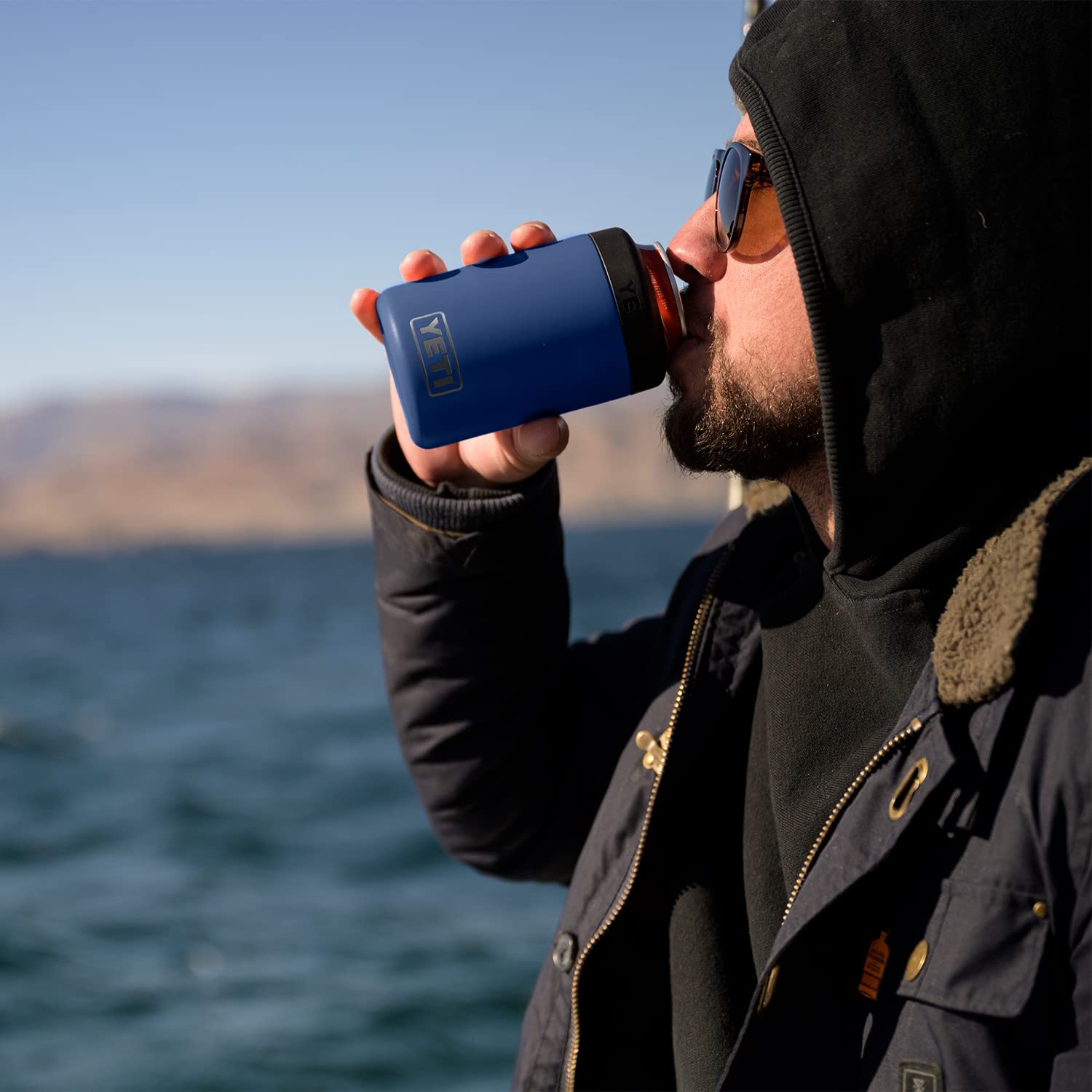 YETI Rambler Colster Black maintains beverage temperature during outdoor activities.