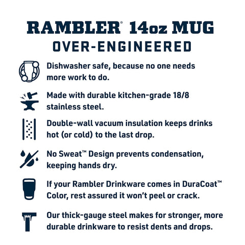 YETI Rambler double-wall vacuum insulation preserves beverage temperature