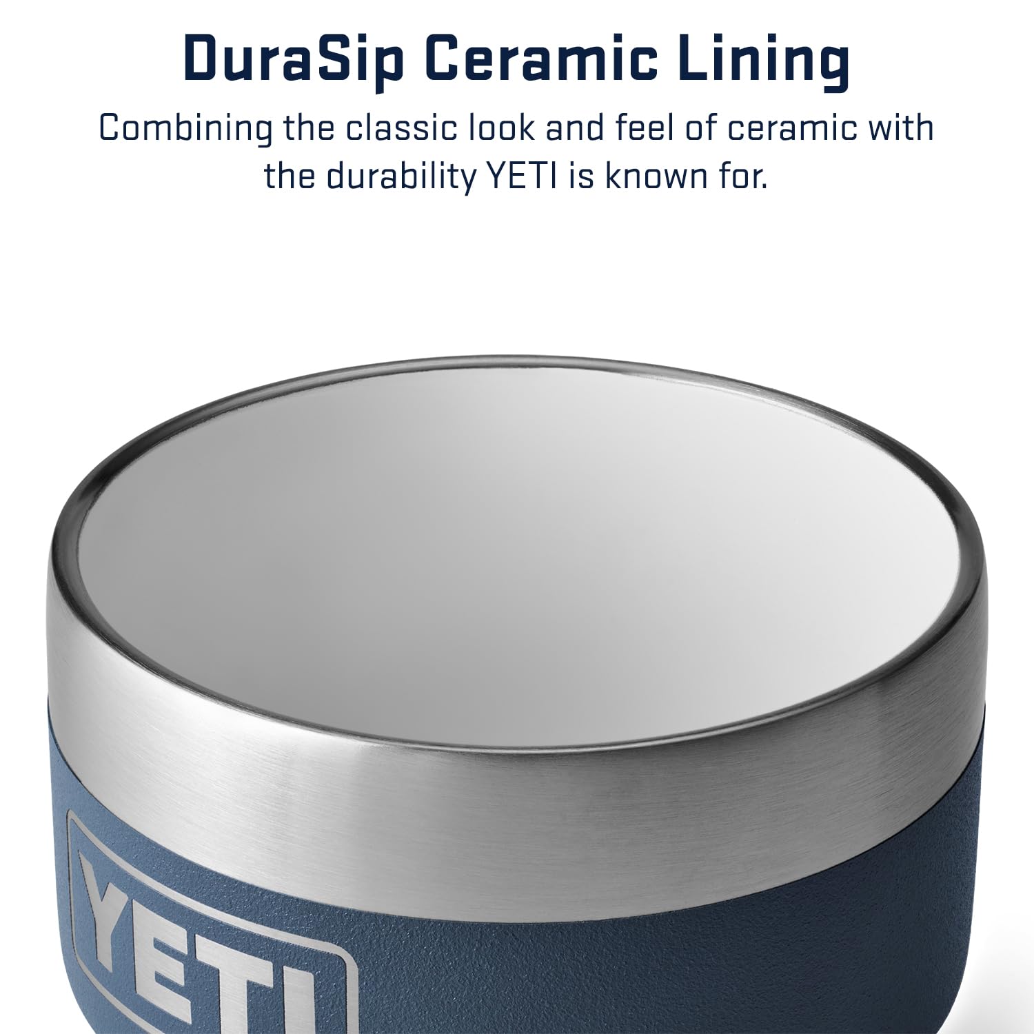 YETI Rambler 2-pack navy espresso cups close-up reveals durable ceramic lining.