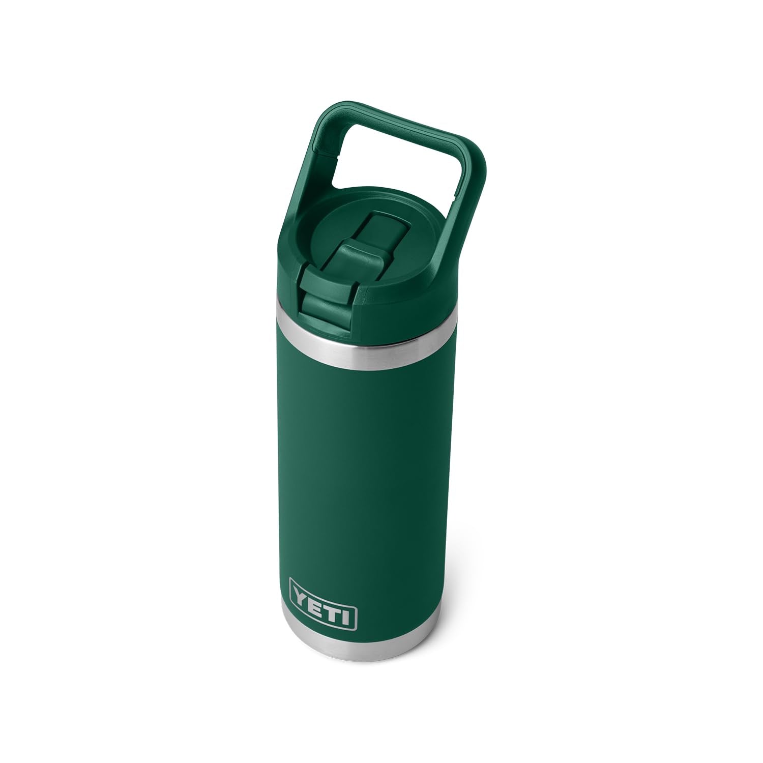 YETI Rambler forest-green bottle complements rugged daily use.