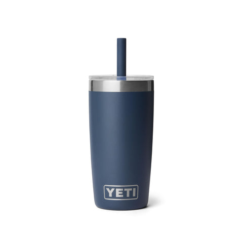YETI Rambler Jr. 10 oz silicone straw lid keeps drinks secure on adventures.
