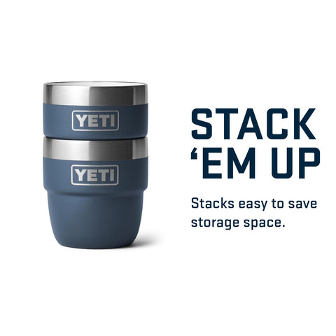 YETI Rambler navy cup in dishwasher-safe label view for easy cleaning.