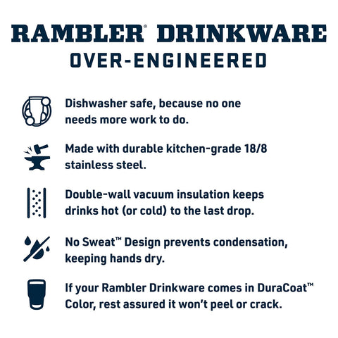 YETI Rambler no-sweat design prevents condensation on hands and surfaces.