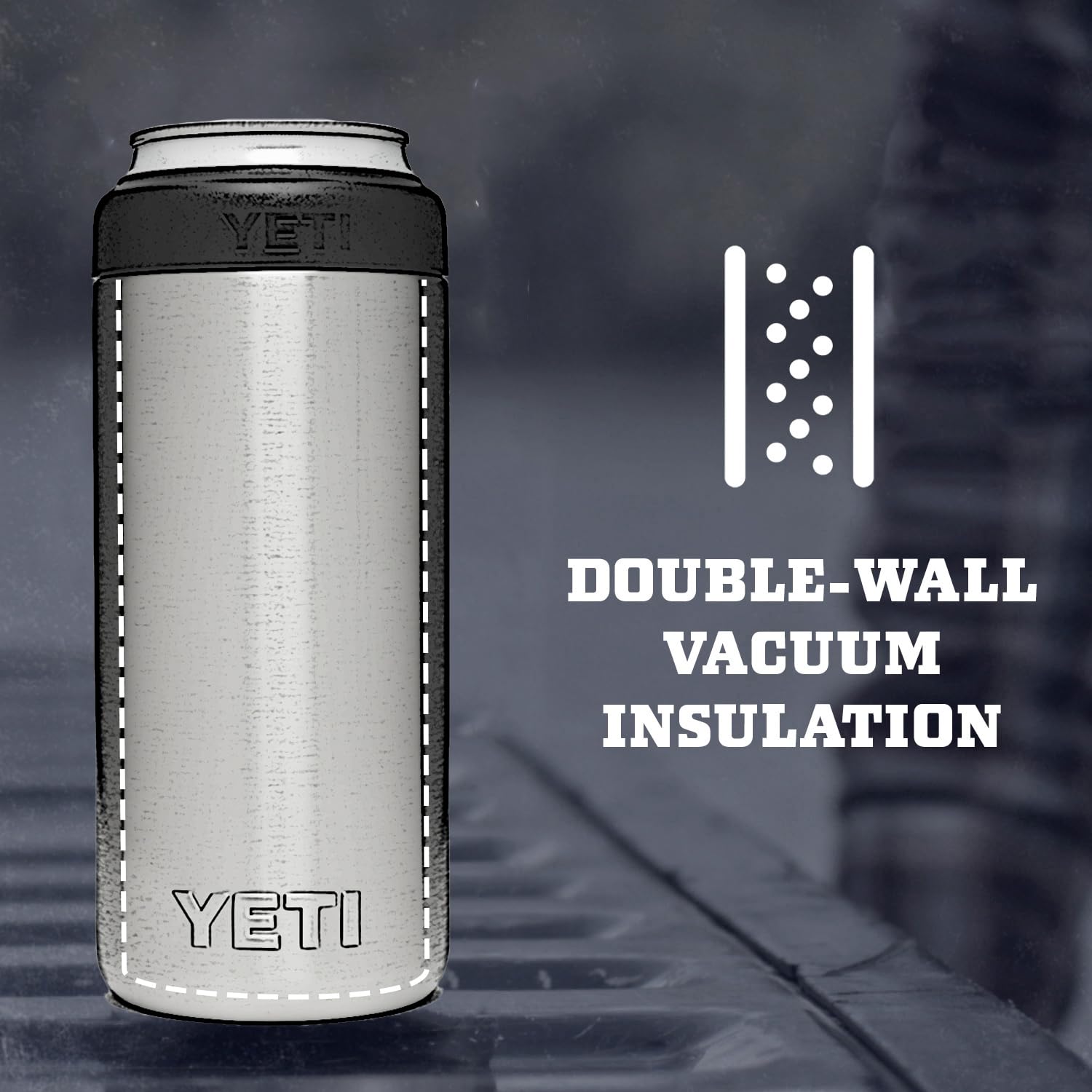 YETI Rambler Slim Colster with Load-and-Lock gasket for quick secure sealing
