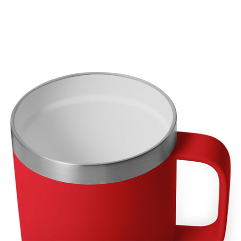Stackable mug shown with lid off for compact storage