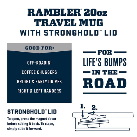 YETI Rambler Stronghold Lid close-up, secure seal for hot coffee during daily drives.