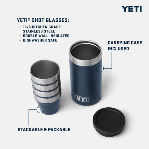 YETI Shot Glasses blue camo, single glass side view, ready for toasts.