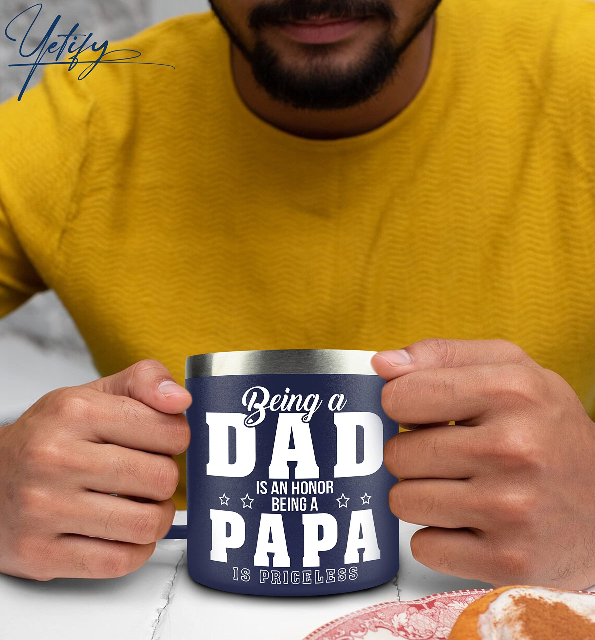 YETIFY Papa Mug’s durable stainless steel resists drops and daily bumps.