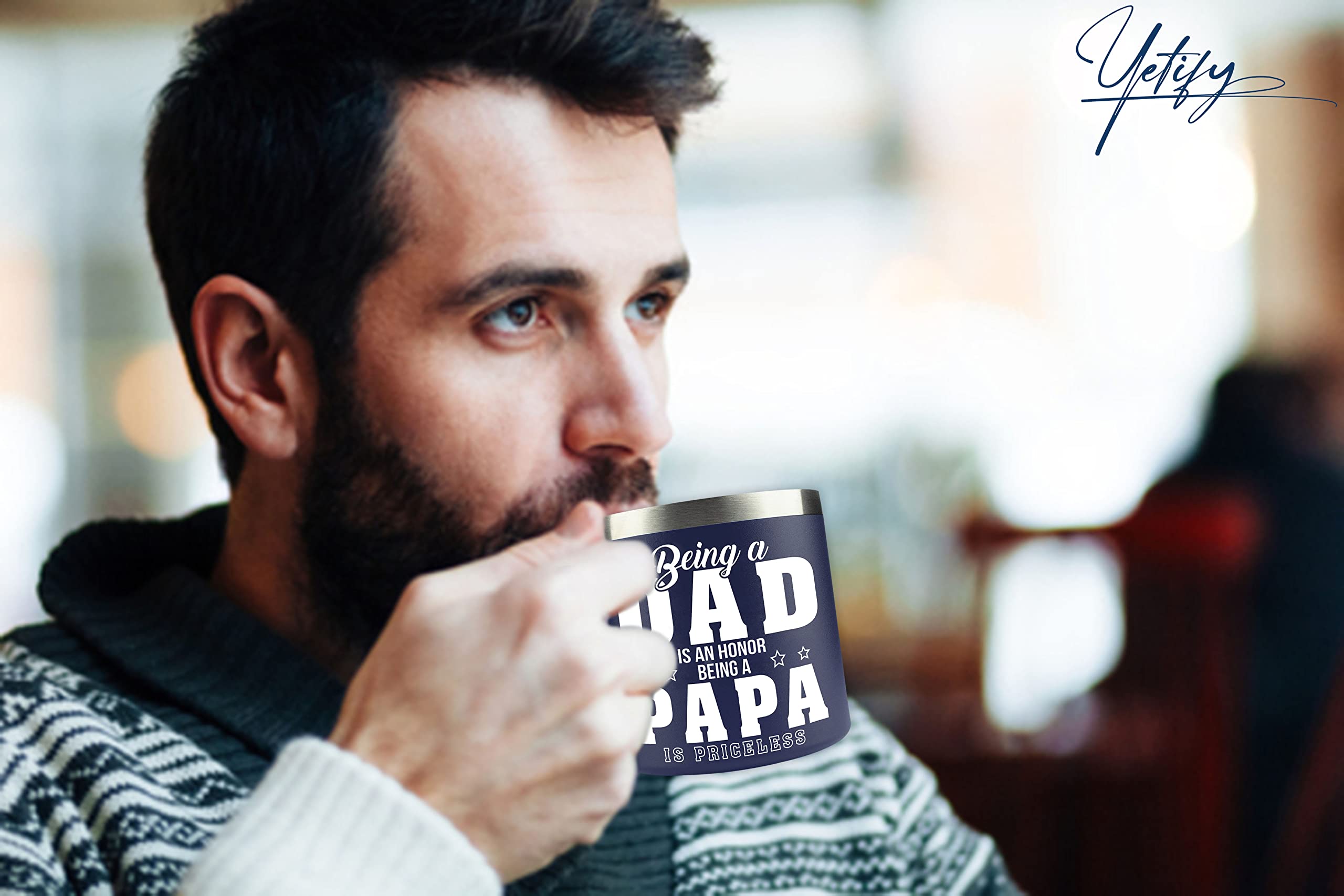 YETIFY Papa Mug travel-friendly design suits busy on-the-go routines.