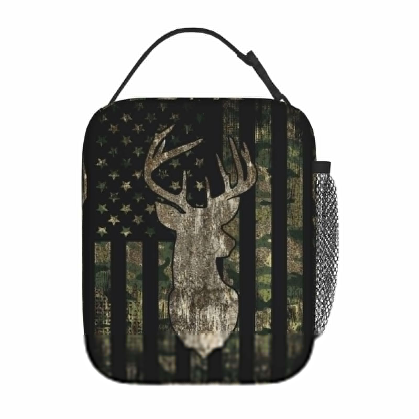 YETTA YANG camouflage lunch bag front view, portable and easy to carry during commutes.