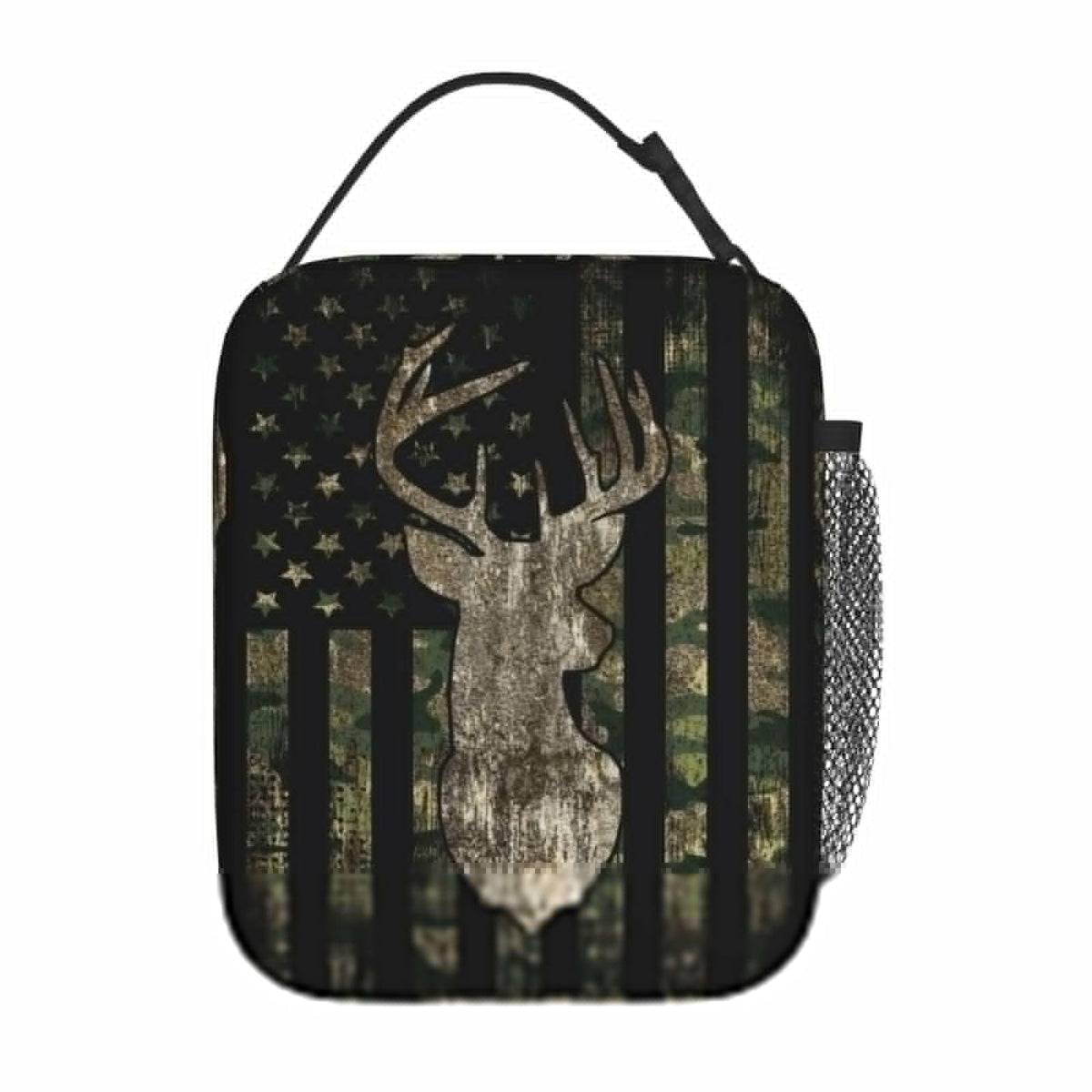 YETTA YANG camouflage lunch bag front view, portable and easy to carry during commutes.