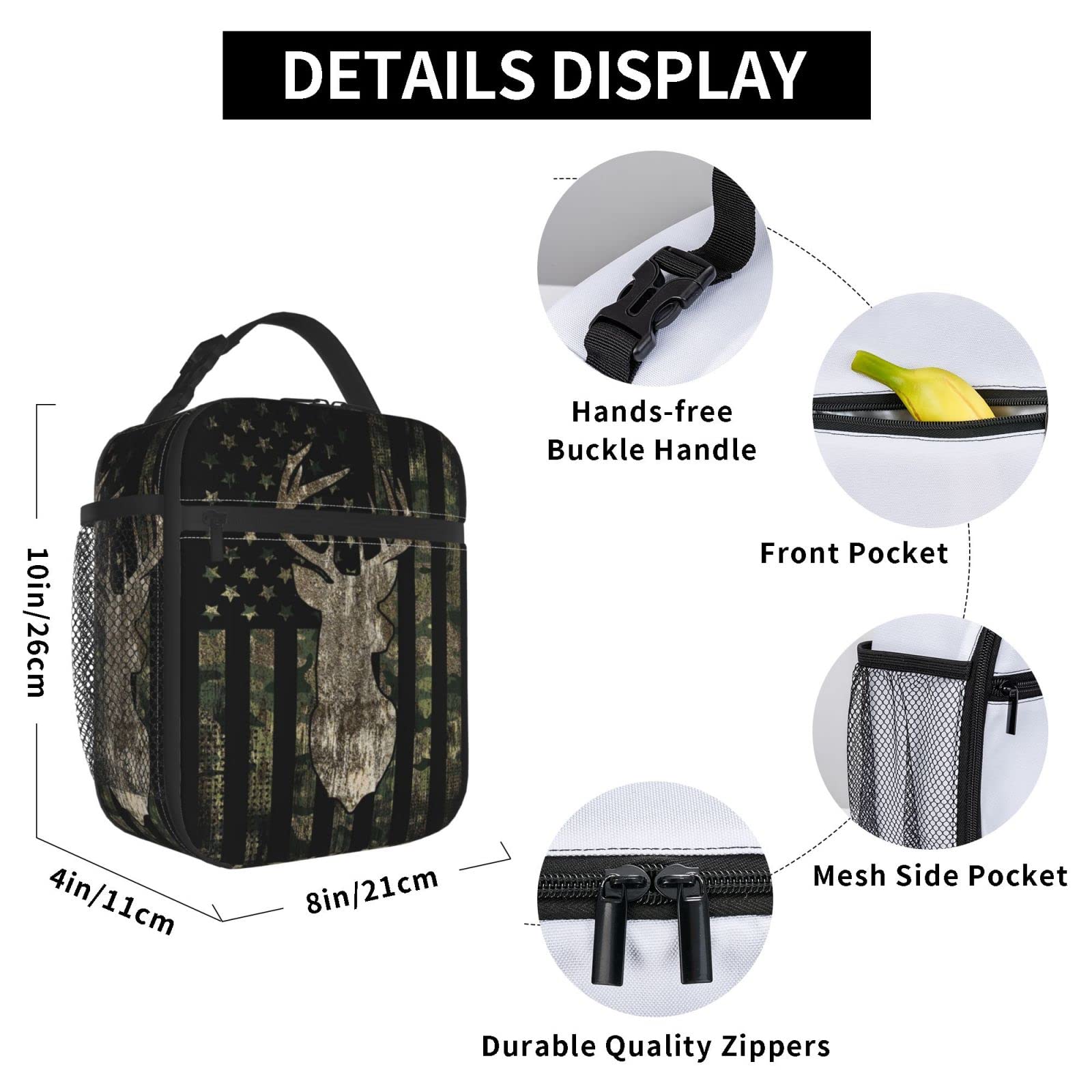 YETTA YANG camouflage lunch bag waterproof Oxford fabric protects contents.