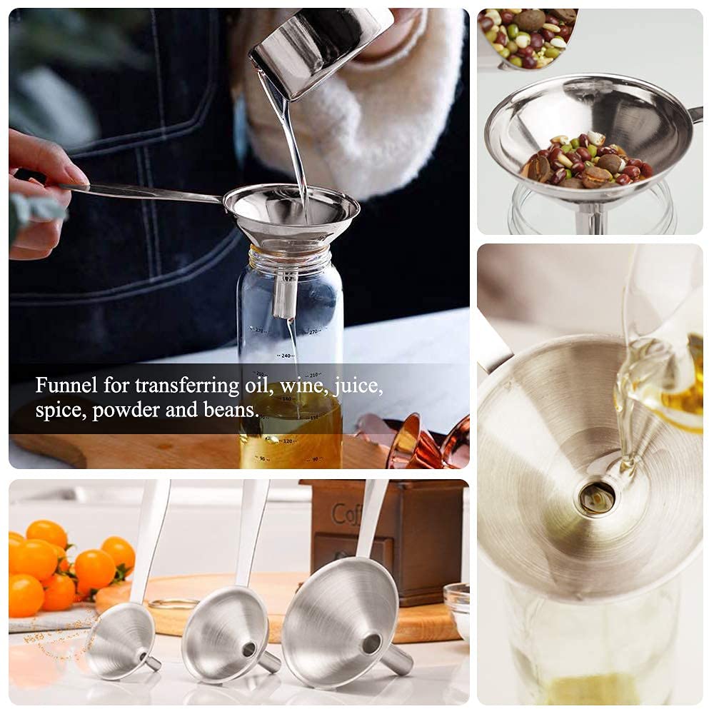 YEVIOR 3 in 1 metal funnels medium mouth ideal for oils and liquids transfer.