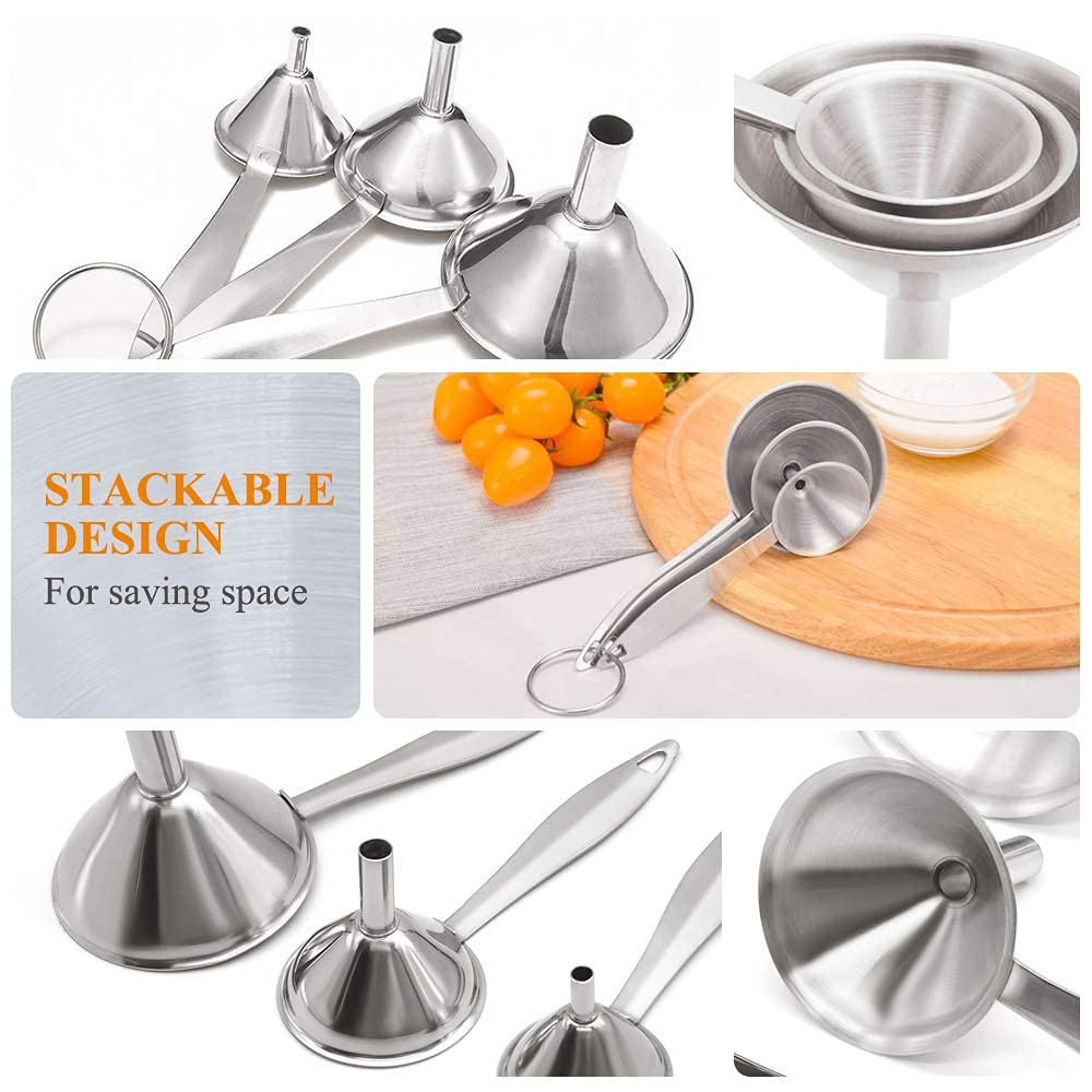 YEVIOR 3 in 1 metal funnels small mouth great for spices and powders.