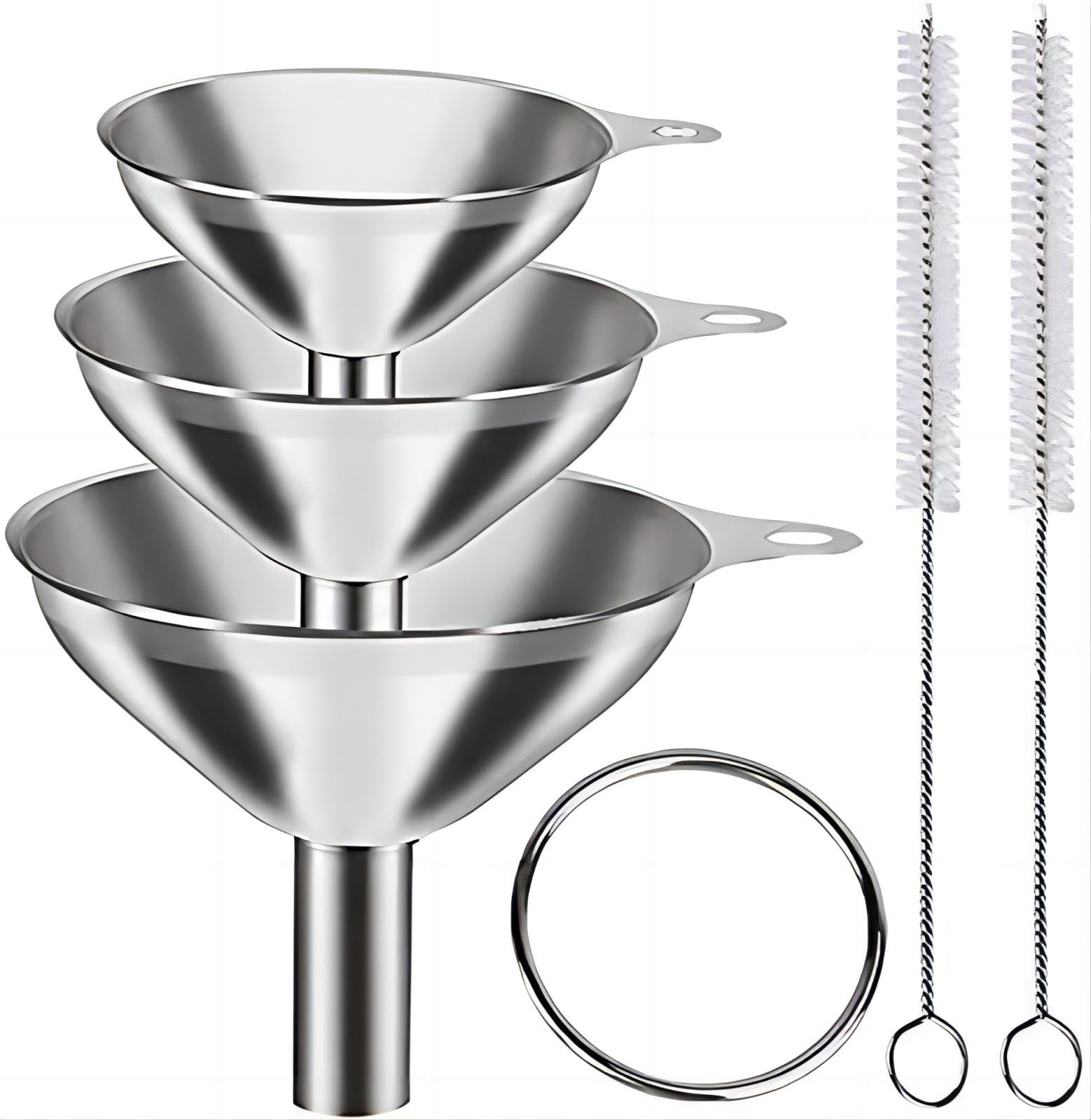 YEVIOR 3in1 metal funnels large-mouth for spill-free pouring.