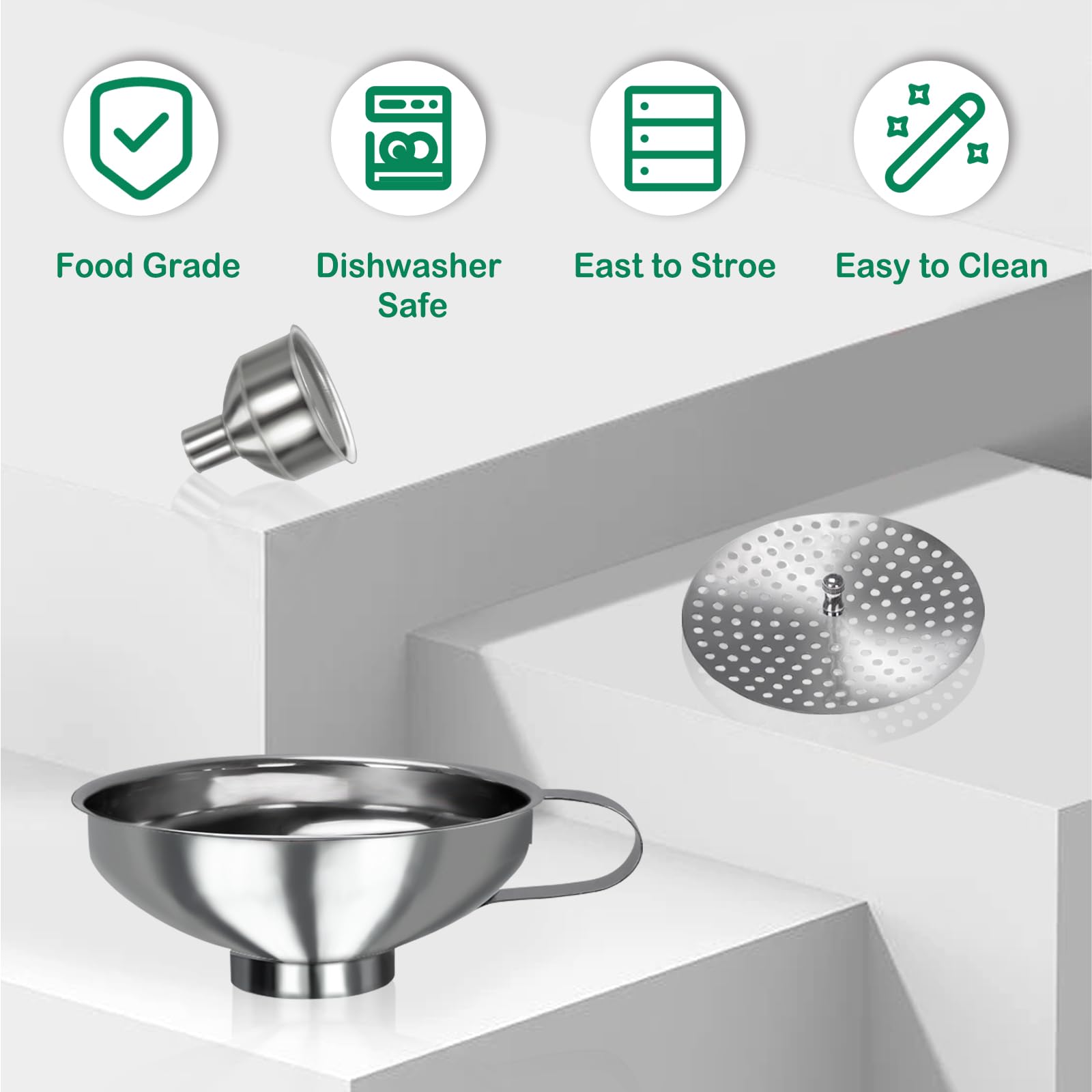 YEVIOR dishwasher-safe stainless steel funnel for easy cleaning