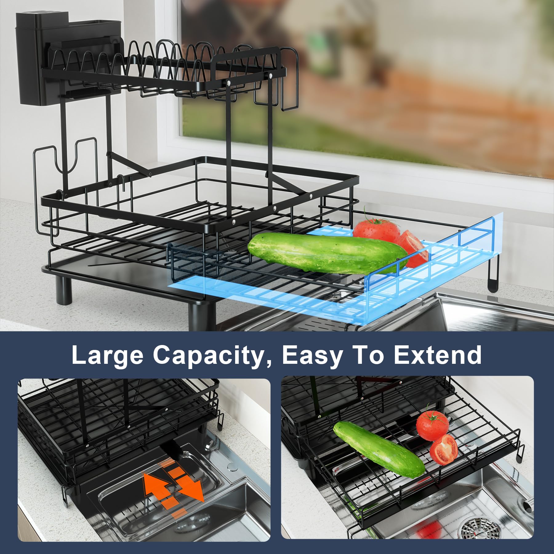 YEYPOP PS-material drainboard keeps moisture contained and is easy to wipe clean.