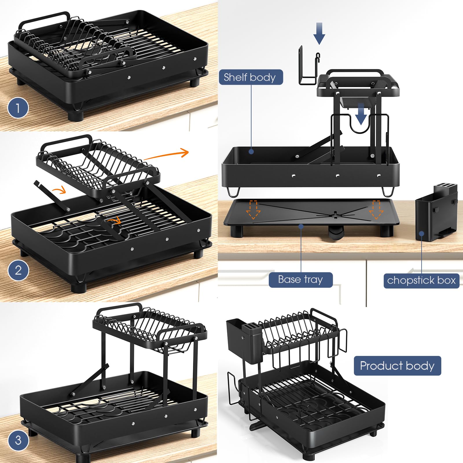 YEYPOP foldable dish rack with adjustable height fits compact kitchens